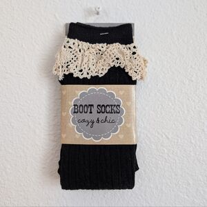 Boot socks, cozy and chic. Black with a cream lace accent.